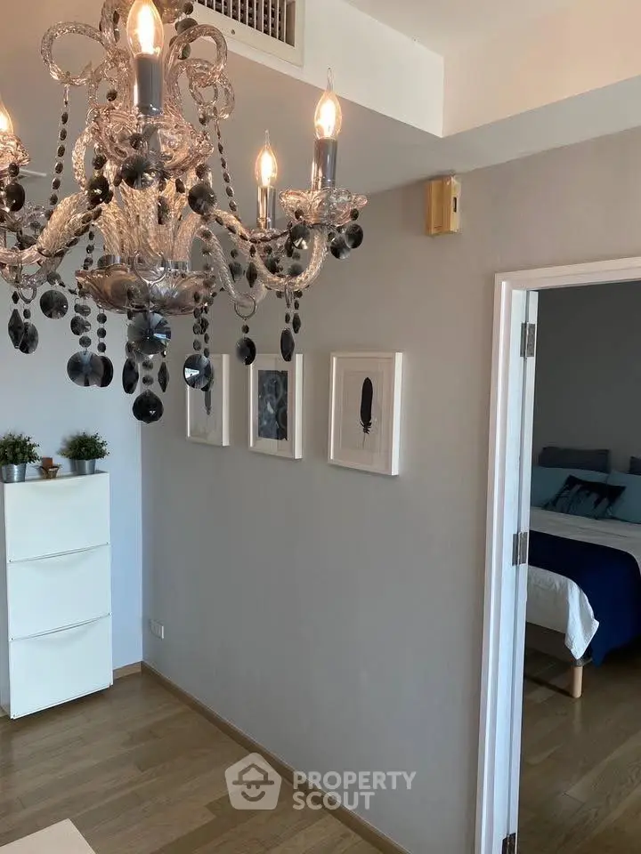 Elegant interior with chandelier and modern decor in a stylish apartment