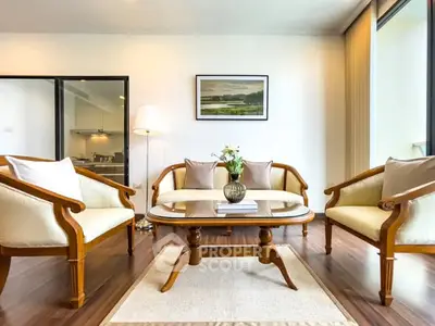 Elegant living room with classic wooden furniture and modern decor