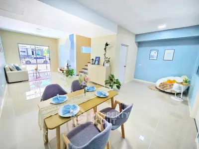 Spacious modern living room with dining area and stylish decor