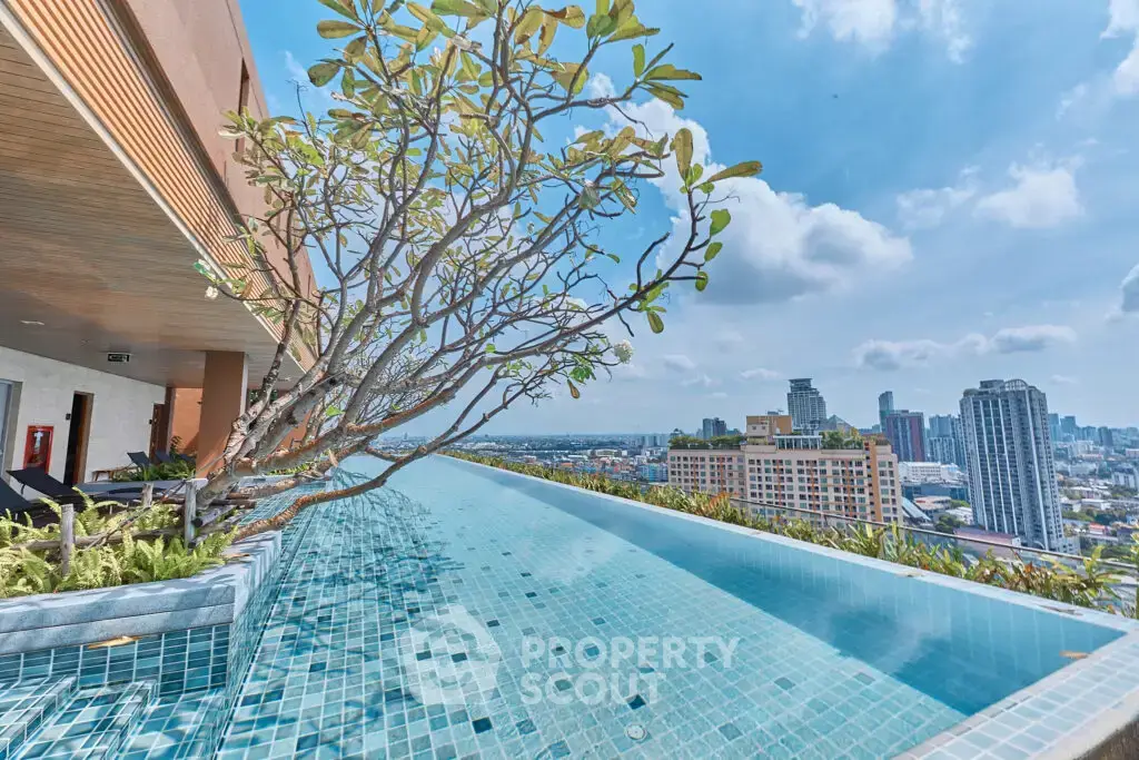 Stunning rooftop infinity pool with panoramic city skyline views, perfect for luxury urban living.