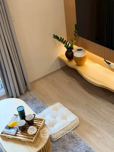 Modern living room with stylish decor and cozy seating area