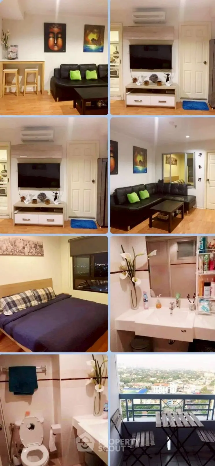 Charming apartment with cozy living room, modern kitchen, and stunning balcony view.