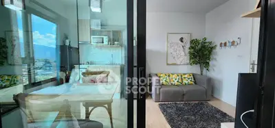 Modern apartment interior with cozy living room and stylish kitchen