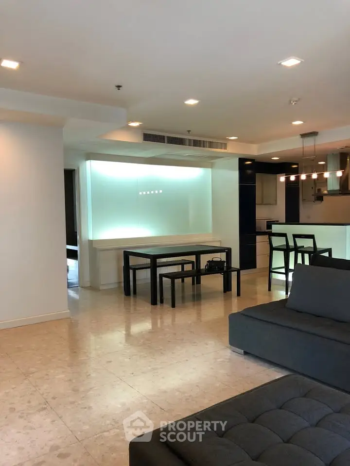 Spacious modern living room with open layout and stylish furniture