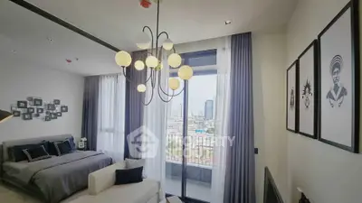 Modern bedroom with balcony view and stylish decor