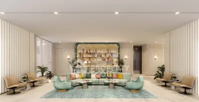 Luxurious modern living room with elegant bar and stylish seating area