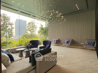 Luxurious modern living room with floor-to-ceiling windows and elegant decor