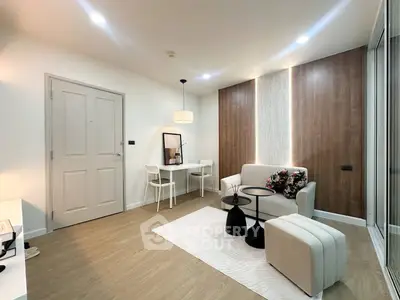 Modern living room with stylish decor and cozy seating area