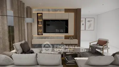 Luxurious modern living room with elegant decor and large TV