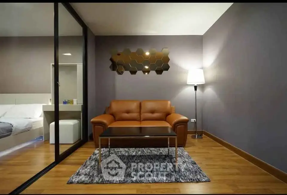 Modern living room with stylish decor and cozy seating area