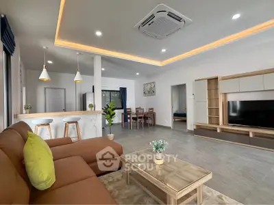 Spacious modern living room with open layout and stylish decor