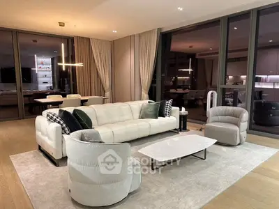 Luxurious modern living room with elegant furniture and ambient lighting