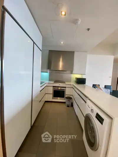 Modern kitchen with sleek white cabinets and built-in appliances