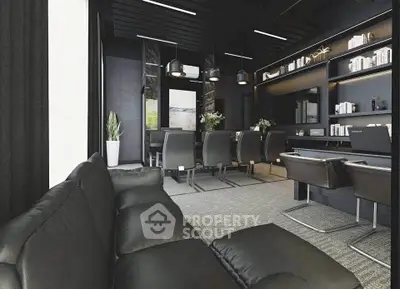 Luxurious modern living room with sleek black furniture and elegant decor