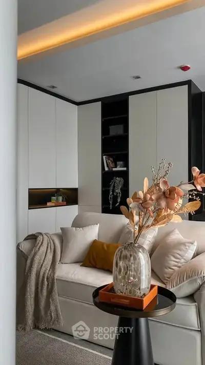 Stylish modern living room with cozy sofa and elegant decor