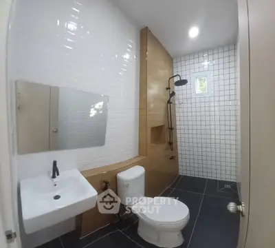 Modern bathroom with sleek fixtures and stylish tile design