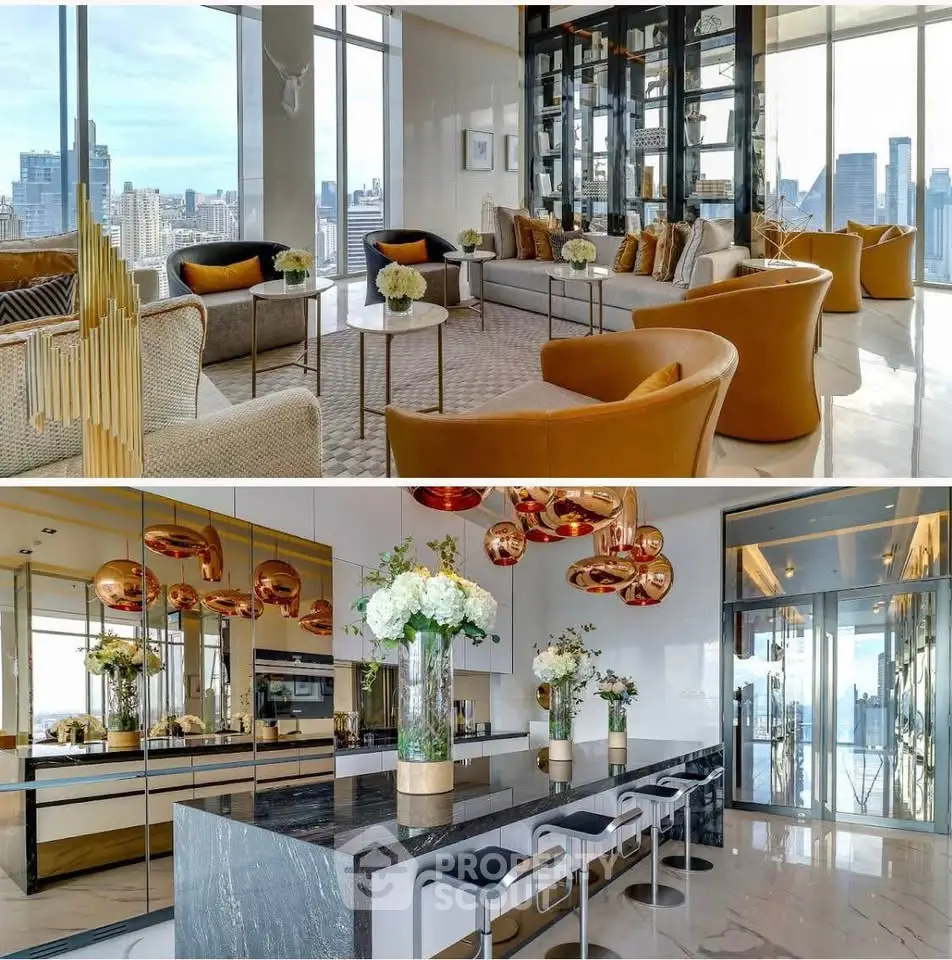 Luxurious high-rise apartment with stunning city views and modern interior design.