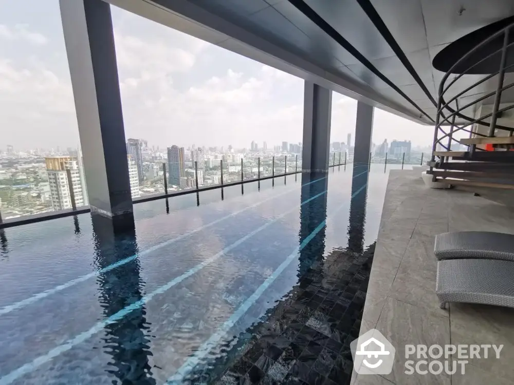 Luxurious rooftop infinity pool with stunning city skyline view