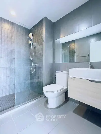 Modern bathroom with sleek design and glass shower enclosure