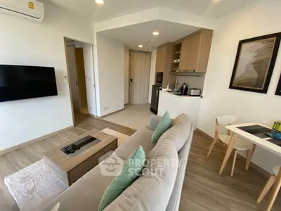 Modern living room with open kitchen in stylish apartment
