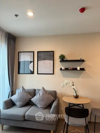 Modern living room with cozy sofa and stylish decor