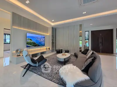 Luxurious modern living room with stylish furniture and ambient lighting