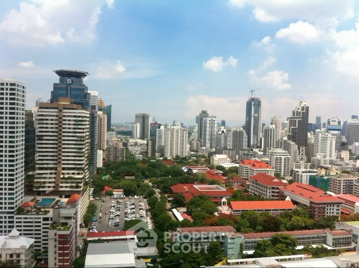 Stunning cityscape view showcasing modern skyscrapers and lush greenery, perfect for urban living enthusiasts.