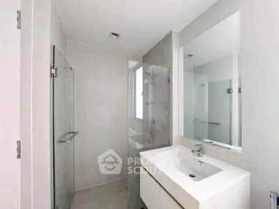 Modern bathroom with sleek design and glass shower enclosure