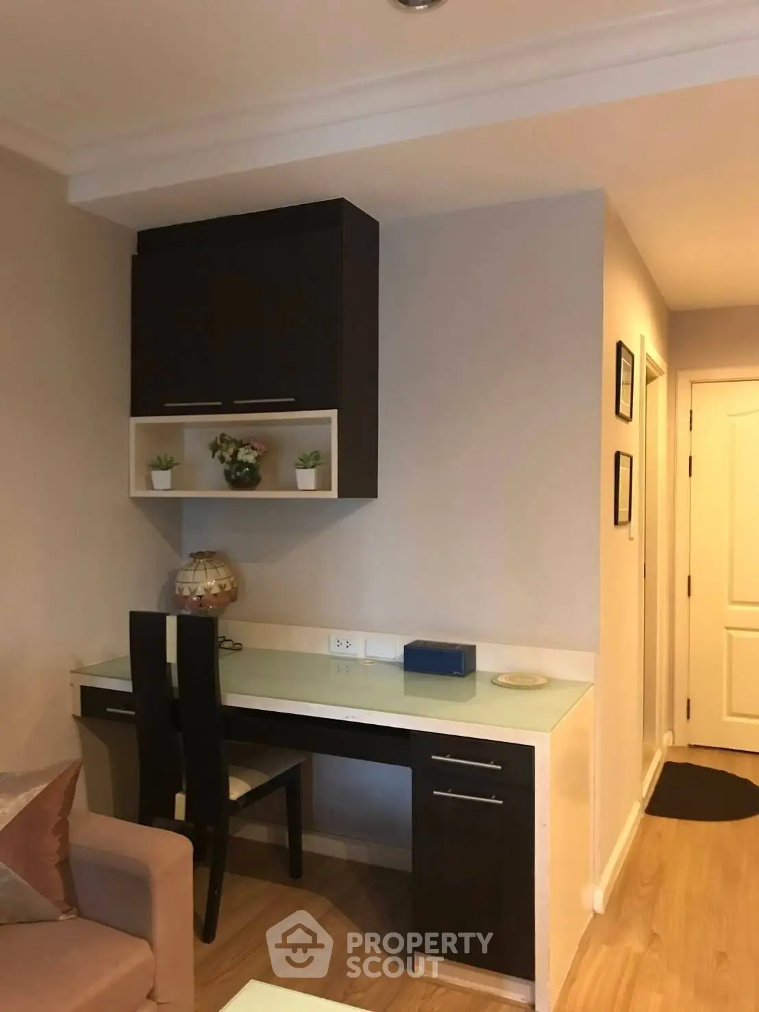 Cozy study nook with modern desk and chair in a stylish apartment