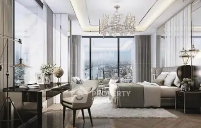 Luxurious bedroom with stunning city view and elegant decor
