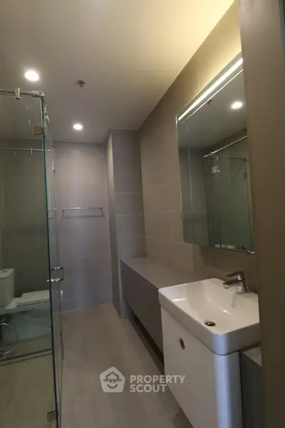 Modern bathroom with sleek design and glass shower enclosure