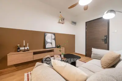 Modern living room with stylish decor and cozy seating area