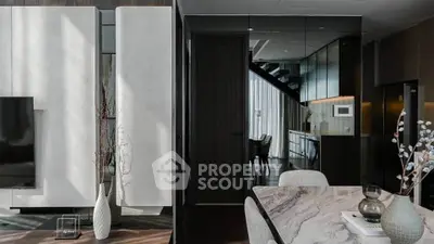 Luxurious modern living room with elegant dining area and stylish decor