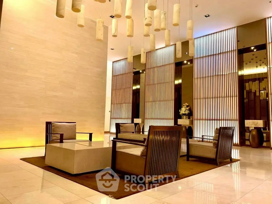 Luxurious modern lobby with elegant seating and ambient lighting