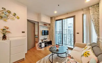 Modern living room with balcony view in high-rise apartment