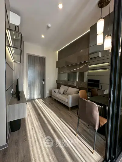 Modern living room with sleek design and natural light