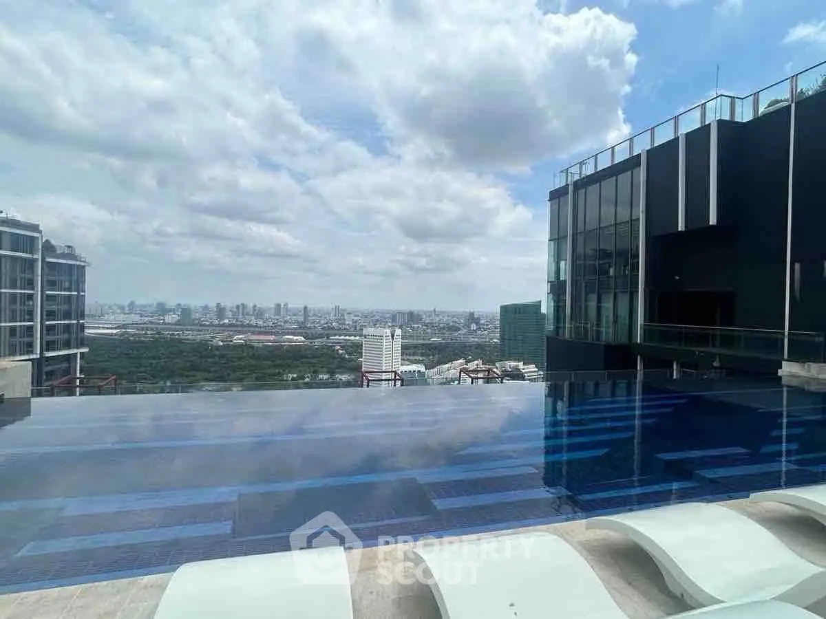 Luxurious rooftop infinity pool with stunning city skyline view