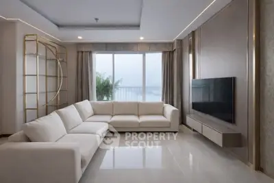 Luxurious living room with modern decor and stunning city view
