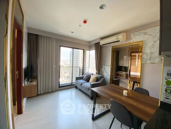 Modern living room with balcony view in a stylish apartment