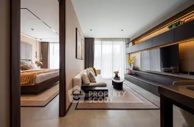 Luxurious modern apartment with spacious living room and elegant bedroom, featuring stylish decor and natural light.