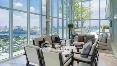 Luxurious living room with panoramic city views and elegant furnishings
