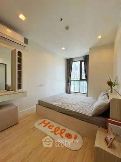Cozy bedroom with modern decor and natural light