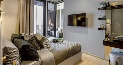 Luxurious modern bedroom with elegant decor and balcony view