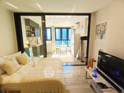 Modern studio apartment with open layout and city view