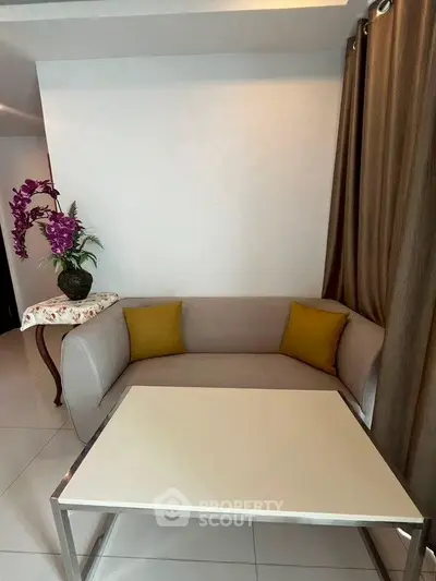 Cozy living room with modern sofa and elegant decor