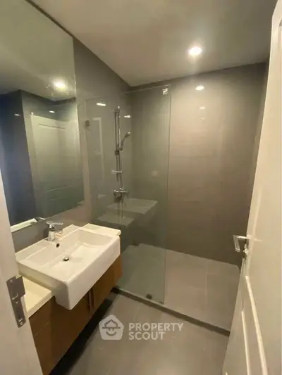 Modern bathroom with sleek design and glass shower enclosure