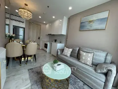 Luxurious modern living room with elegant decor and dining area