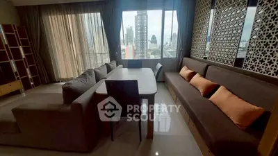 Spacious living room with city view and modern decor