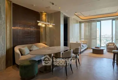 Luxurious modern living room with stunning city view and elegant furnishings