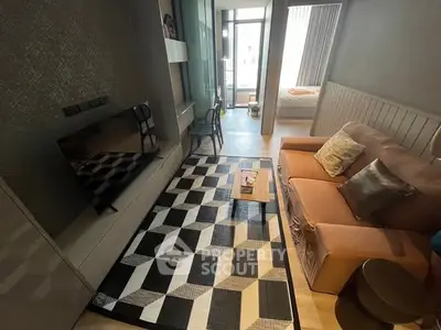 Modern living room with stylish decor and cozy seating area